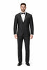 Tiglio Mens Slim Fit Black Wool Tuxedo – Satin Peak Lapel Formal Dinner Suit