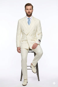 Tiglio Italian Suit - Real Wool Fabric Super 150's EST Off-White, Wide Leg Suit & Vest in Color Off-White