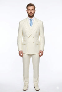 Tiglio Italian Suit - Real Wool Fabric Super 150's EST Off-White, Wide Leg Suit & Vest in Color Off-White
