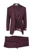Tiglio Rosso Brand - Classic Suit Fit Pleated Pants Athletic Cut Real Wool Fabric Suit Peak Lapel in Color Burgundy Semi Wide leg Slack