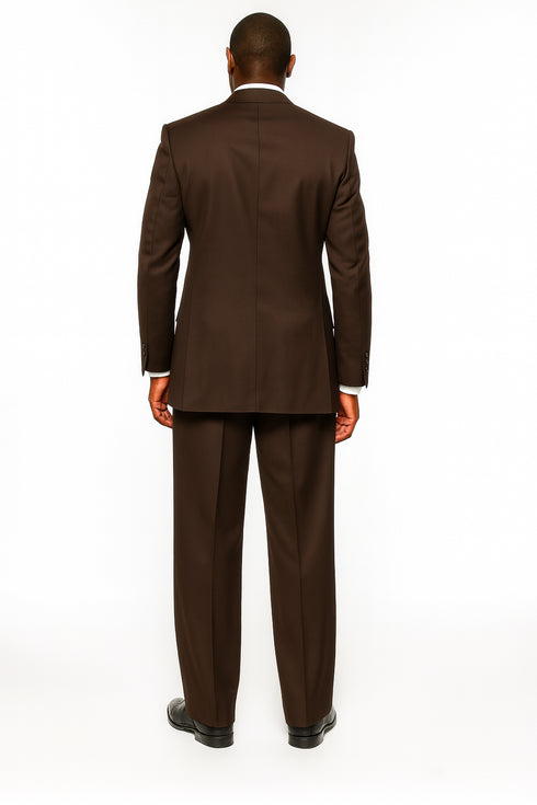 Tiglio Rosso Men’s Choclate Brown 3 Piece Suit –Double Breasted Vest with Classic 100% Wool Super 150's Fabric - Pleated Pants