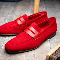 Zelli Tippa Suede and Calfskin Slip-On Penny Loafers in Red