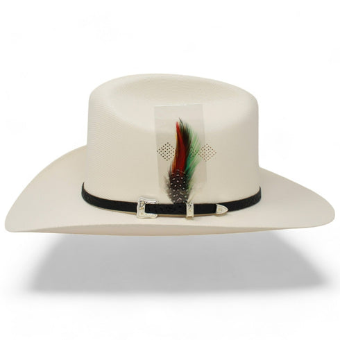 Tombstone 1,000X Straw Johnson Hat with Feathers