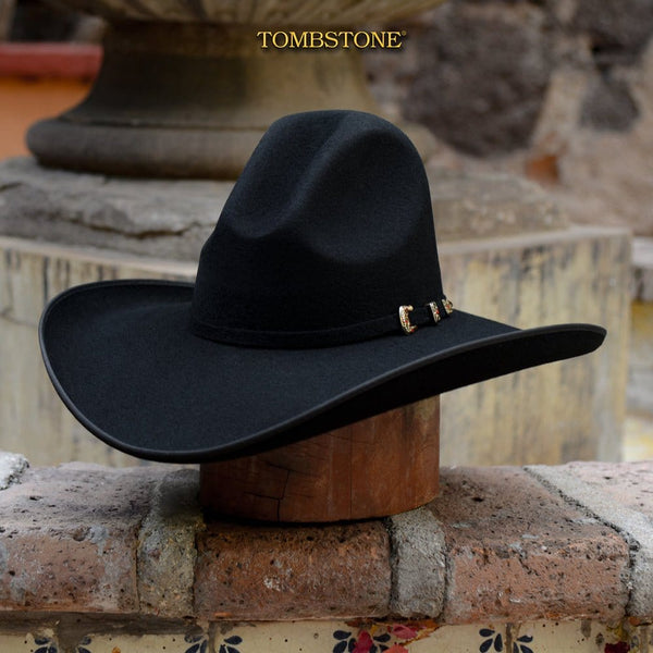 Tombstone 20X Cowboy Felt Hat High Crown Shape Cassidy - Black