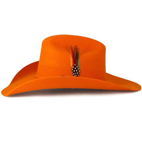 Stone 100X Women Cowboy Felt Hat with Feathers Orange