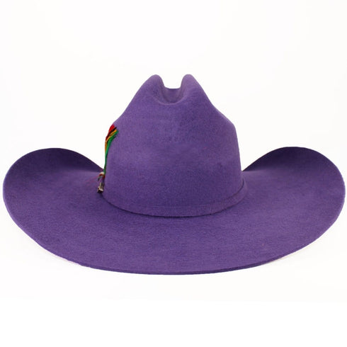 Stone 100X  Cowboy Felt Hat with Feathers Purple