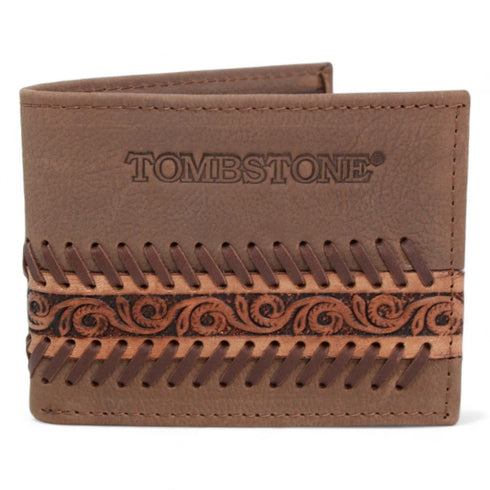 Tombstone Wallets Tombstone Chiseled and Embroidered Genuine Leather Wallet Tan TOM-W234