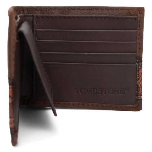 Tombstone Genuine Leather Flower Chiseled Wallet TOM-W4802