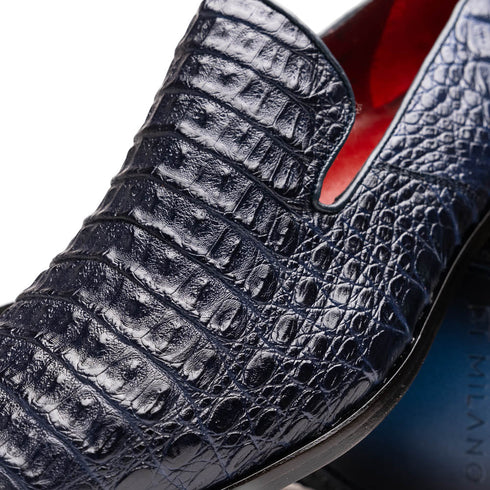 Marco Di Milano Trento Navy Men's Shoes Caiman Crocodile Slip-on Loafers