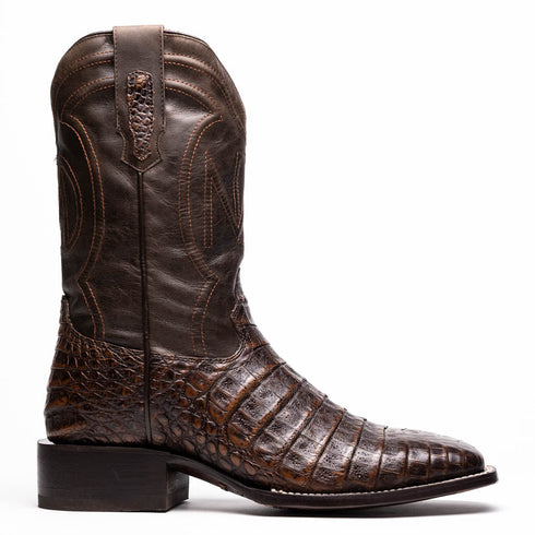 Marco Di Milano Tuscon Aged Brown Caiman Crocodile Square Toe Cowboy Boots