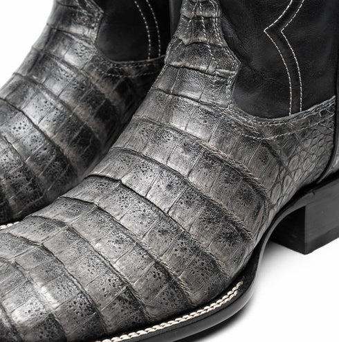 Marco Di Milano Tuscon Stone Gray Caiman Crocodile Square Toe Cowboy Boots