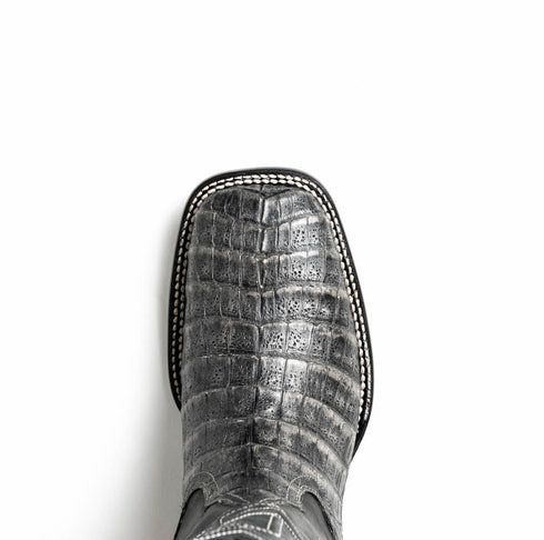 Marco Di Milano Tuscon Stone Gray Caiman Crocodile Square Toe Cowboy Boots
