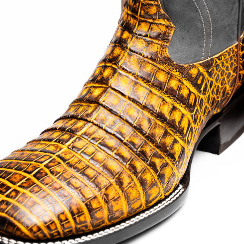 Marco Di Milano Tuscon Mustard Brown Caiman Square Toe Cowboy Boots