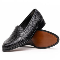 Zelli Tuscany Genuine Caiman Crocodile Penny Loafer in Black