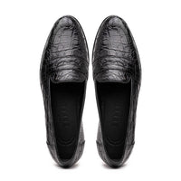 Zelli Tuscany Genuine Caiman Crocodile Penny Loafer in Black