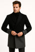 Mens Two-Tone Double-Breasted Overcoat in Black and Charcoal Gray Wool Fabric Topcoat
