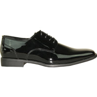 Bravo Mens Modern Pointy Square Toe Oxford Patent Tuxedo Shoe in Black