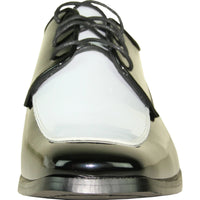 Bravo Mens Classic Moc Toe Shiny Patent Tuxedo Prom Shoe in Black & White