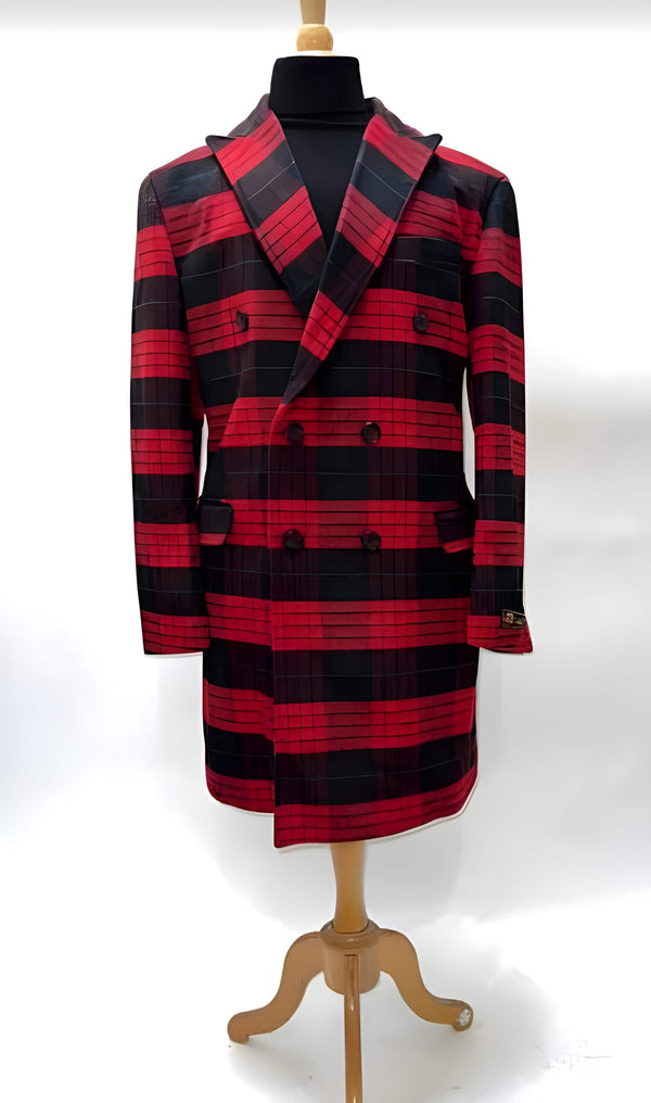 Mens Plaid Overcoat - Wool Peacoat - Plaid Topcoats