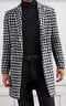 Mens Plaid Overcoat - Hounstooth Checker Pattern Topcoat - Black