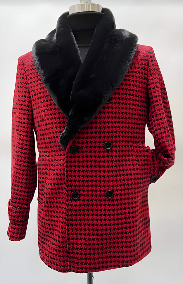 Mens Plaid Overcoat - Wool Peacoat - Plaid Topcoats