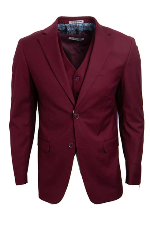 Men's Two Button Vested Stacy Adams Basic  Burgundy Suit