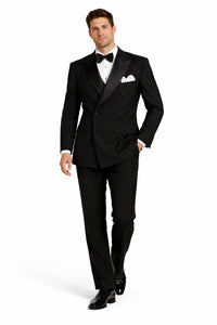 Black Double Breasted Suits Tuxedo Jacket + Pants Chore Jackets