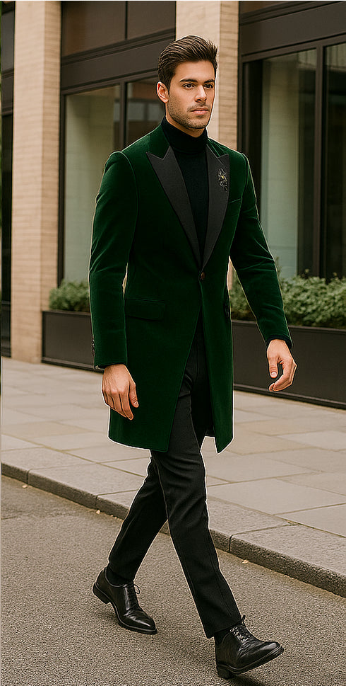 Velvet Long Coat - Velvet Car coat - Green Coat $199