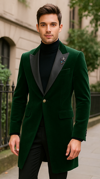 Velvet Long Coat - Velvet Car coat - Green Coat $199