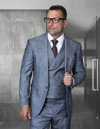 Statement Men's 3 Piece 100% Wool Modern Fit Suit - Textured Windowpane
