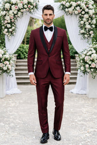 Men’s Versailles Burgundy Tuxedo 3-Piece Set with Shawl Lapel