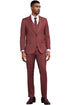 Men's Stacy Adams One Button Peak Lapel Vested Suit in Burgundy Pinstripe