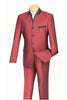 Mens Burgundy Sharkskin Mandarin Collar Tuxedo - 2 Piece Slim Fit Luxury Set