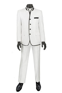 Mens White Sharkskin Mandarin Collar Tuxedo - 2 Piece Slim Fit Luxury Set