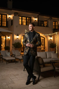 Posh Paisley Velvet Black and Gold Tuxedo Jacket