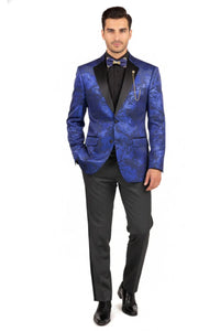 Posh Paisley Velvet Royal Blue Tuxedo Jacket