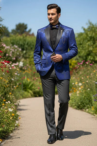 Posh Paisley Velvet Royal Blue Tuxedo Jacket