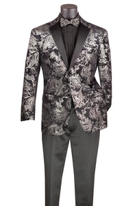 Posh Paisley Velvet Silver Tuxedo Jacket