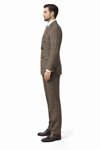 Vintage Suit - Rossiman Suit - Brown and Blue Mix Windowpane Suit - Glen Plaid Suit