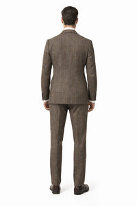 Vintage Suit - Rossiman Suit - Brown and Blue Mix Windowpane Suit - Glen Plaid Suit