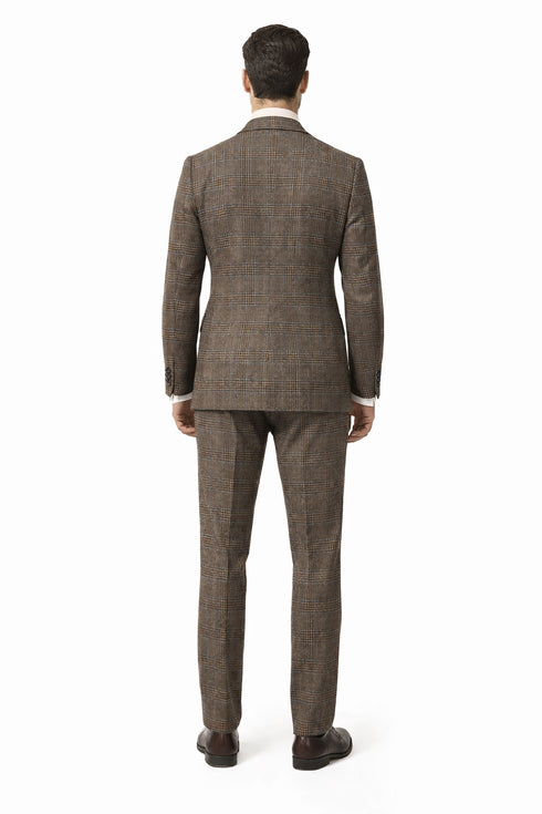 Vintage Suit - Rossiman Suit - Brown and Blue Mix Windowpane Suit - Glen Plaid Suit
