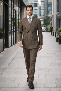 Vintage Suit - Rossiman Suit - Brown and Blue Mix Windowpane Suit - Glen Plaid Suit