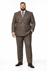 Vintage Suit - Rossiman Suit - Brown and Blue Mix Windowpane Suit - Glen Plaid Suit