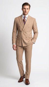 Vitali Tan Double Breasted Suit – Men’s 2 Piece Formal Suit for Wedding, Business and Special Events khaki beige color