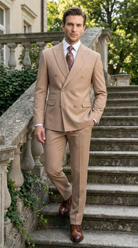 Vitali Tan Double Breasted Suit – Men’s 2 Piece Formal Suit for Wedding, Business and Special Events khaki beige color