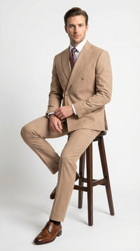 Vitali Tan Double Breasted Suit – Men’s 2 Piece Formal Suit for Wedding, Business and Special Events khaki beige color