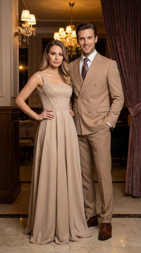 Vitali Tan Double Breasted Suit – Men’s 2 Piece Formal Suit for Wedding, Business and Special Events khaki beige color