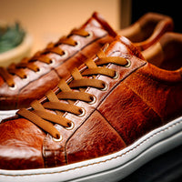 Zelli Vivo Tumbled Calfskin Sneakers in Cognac with White Rubber Sole