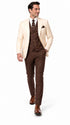 Great Gatsby 1920s Ivory Dinner Jacket with Brown Vest and Pants – Cream Off-White Collar Outfit