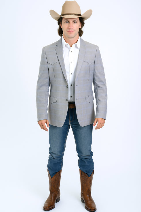 Western Blazer - Saco Para Hombre - Mens Double Button Western Grey Blazer